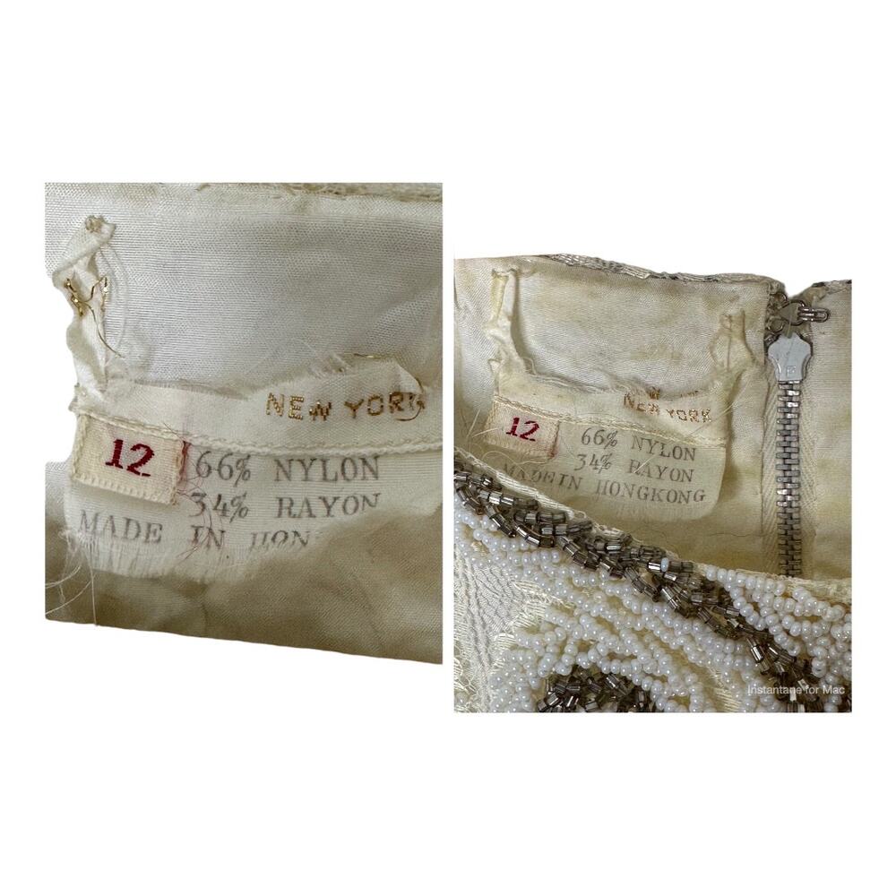 Vintage Ivory Delicate Beaded Dress & Jacket Set Women's Size 10 Fringe - Picture 14 of 14